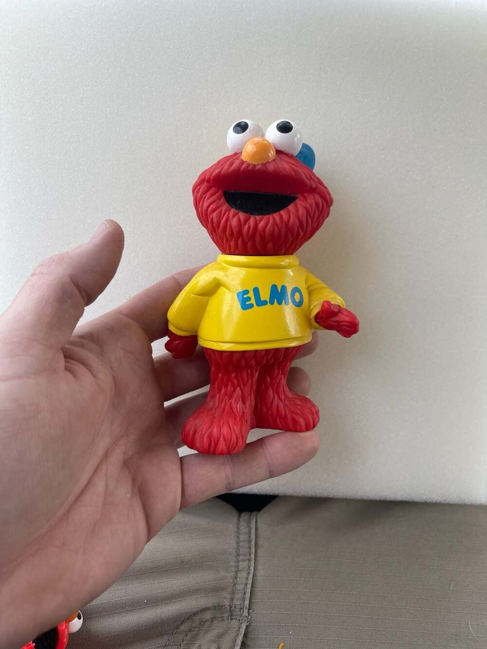 Vintage 1993 Sesame Street Elmo Vinyl Figurine with Yellow Shirt and Hat